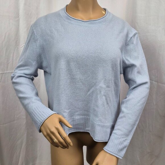 Rachel Zoe 100% 2-ply cashmere sweater light blue with rolled neck size XL EUC - Picture 1 of 10